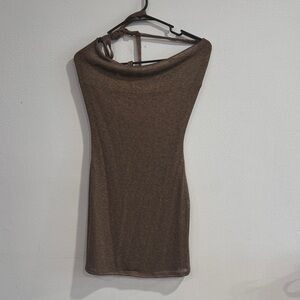 Fashion Nova Seductive Mesh Mini Dress in Gold Size Small